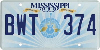MS license plate BWT374