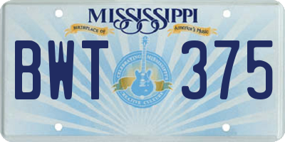 MS license plate BWT375