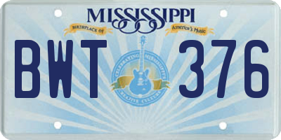 MS license plate BWT376