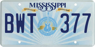 MS license plate BWT377