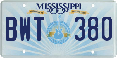 MS license plate BWT380