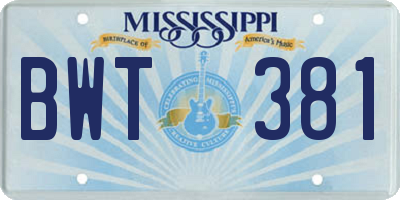 MS license plate BWT381