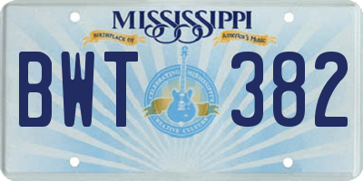 MS license plate BWT382