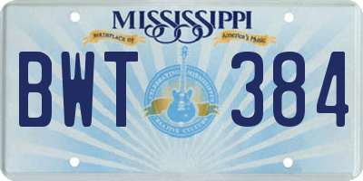 MS license plate BWT384