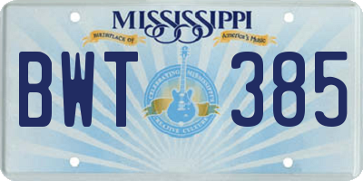 MS license plate BWT385