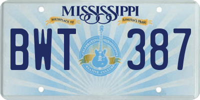 MS license plate BWT387
