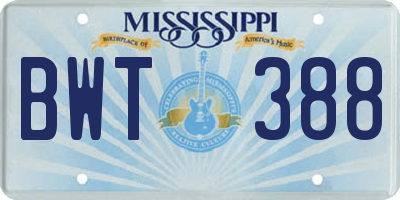 MS license plate BWT388