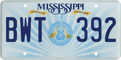 MS license plate BWT392