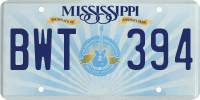 MS license plate BWT394