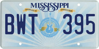 MS license plate BWT395