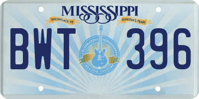 MS license plate BWT396
