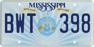 MS license plate BWT398