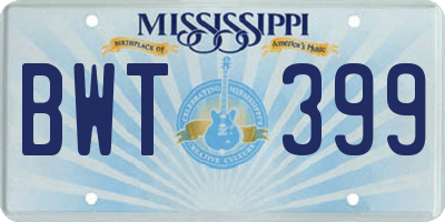 MS license plate BWT399