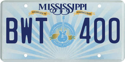 MS license plate BWT400