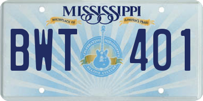 MS license plate BWT401