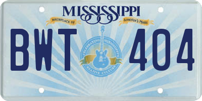 MS license plate BWT404