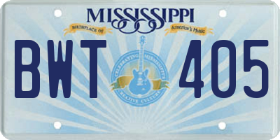 MS license plate BWT405