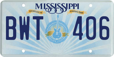 MS license plate BWT406