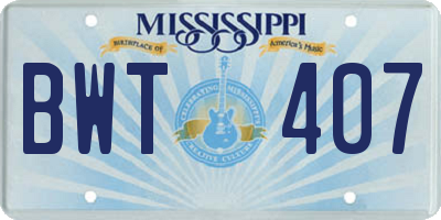 MS license plate BWT407