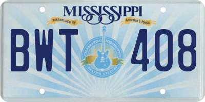 MS license plate BWT408