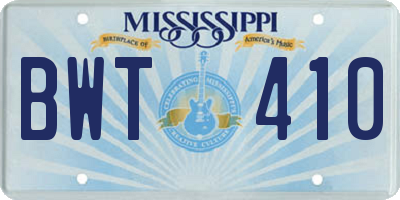 MS license plate BWT410