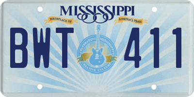 MS license plate BWT411