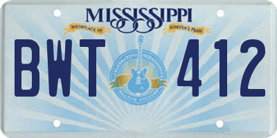 MS license plate BWT412