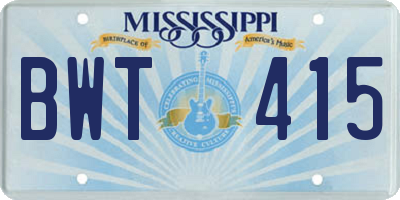 MS license plate BWT415