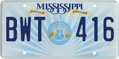MS license plate BWT416