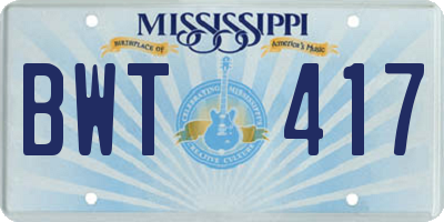 MS license plate BWT417