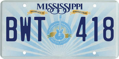 MS license plate BWT418