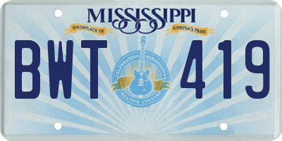 MS license plate BWT419