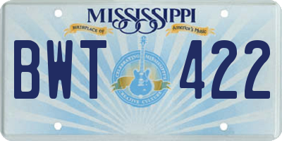 MS license plate BWT422
