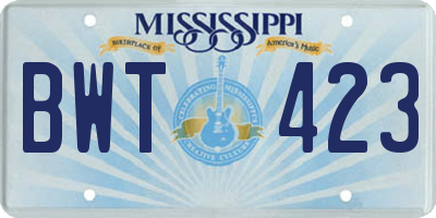 MS license plate BWT423