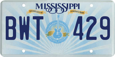 MS license plate BWT429
