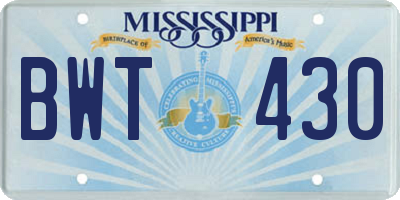 MS license plate BWT430