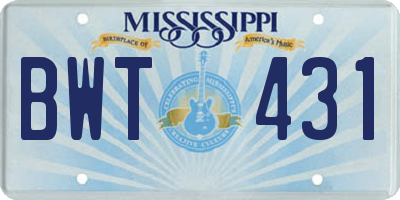 MS license plate BWT431