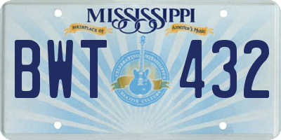 MS license plate BWT432