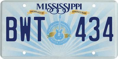 MS license plate BWT434
