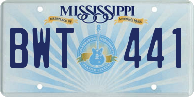 MS license plate BWT441