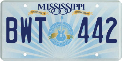 MS license plate BWT442