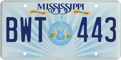 MS license plate BWT443