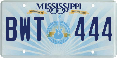 MS license plate BWT444
