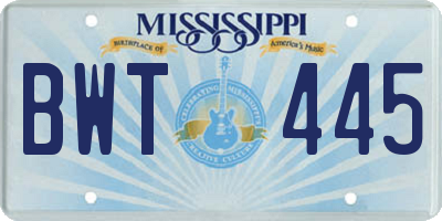 MS license plate BWT445