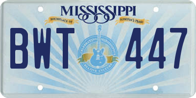 MS license plate BWT447