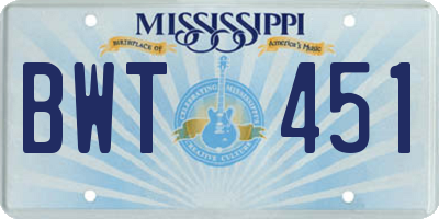 MS license plate BWT451
