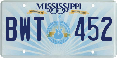 MS license plate BWT452