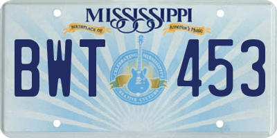 MS license plate BWT453