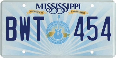 MS license plate BWT454