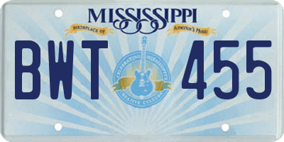 MS license plate BWT455